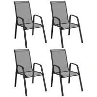 Outsunny Set of Four Stackable Mesh Seat Chairs - Black(m-1)