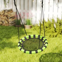 AIYAPLAY 60cm Diameter Kid Nest Swing Seat with Height Adjustable Ropes, for Outdoor, Indoor, Black/Green(m-9)