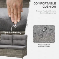 Outsunny 7 Seater Rattan Garden Furniture Set, 6 Piece Patio Dining Set with Liftable Coffee Table and Soft Padded Cushion, Wicker Sectional Conversation Corner Sofa, 123 x 55 x 84 cm, Grey(m-5)