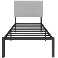 HOMCOM 3FT Single Bed Frame with Upholstered Headboard and Underbed Storage, Black and Light Grey(m-11)