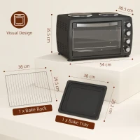 HOMCOM 36L Small Oven with 2 Hot Plates, Countertop Toaster Oven, Grill, Roast, Bake, Boil, with Timer, Adjustable Temperature, Electric Oven with Baking Tray, Grill Rack, Crumb Tray, 2600W, Black(m-3)