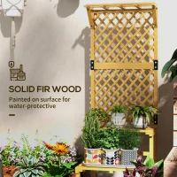 Outsunny Wooden Plant Stand, with Trellis - Natural Finish(m-5)