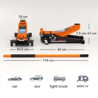 HOMCOM 2.5 Ton Hydraulic Low-Profile Floor Jack, with 7.5-47cm Lifting Range, Wheels, Orange(m-3)