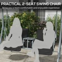 Outsunny 2 Seater Garden Swing Chair Patio Rocking Bench w/ Tilting Canopy, Double Padded Seats, Storage Bag and Tray, Black(m-7)