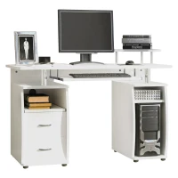 HOMCOM Computer Desk Office PC Table Workstation with Keyboard Tray, CPU Shelf, Drawers, Sliding Scanner Shelf, White(m-10)