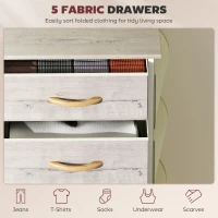 HOMCOM Chest of Five Fabric Drawers - Natural Wood Finish(m-4)