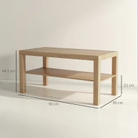HOMCOM 2-Tier Coffee Table with Storage Shelf, Rectangular Centre Table for Living Room, Home Office, Natural Wood Finish(m-3)