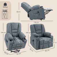 HOMCOM Oversized Riser and Recliner Chair for the Elderly, Fabric Upholstered Lift Chair for Living Room with Remote Control, Side Pockets, Cup Holder, Grey(m-3)