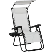 Outsunny Zero Gravity Garden Folding Patio Sun Lounger w/Cup Holder & Canopy Shade White(m-10)