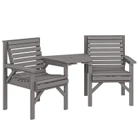 Outsunny Wooden Garden Bistro Set, 2 Seater Wooden Outdoor Table and Chairs with Parasol Hole for Patio, Light Grey(m-1)