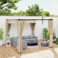 Outsunny 3 x 3m Retractable Roof Pergola, with Curtains - Khaki(m-9)