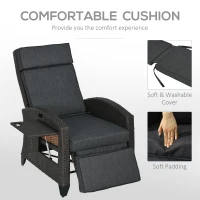 Outsunny Outdoor Recliner Chair with Adjustable Backrest and Footrest, Cushion, Side Tray, Dark Grey/Brown(m-7)