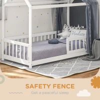 HOMCOM House-Shaped Kids Bed Frame with Guard Rails, Solid Pine Wood Single Bed Frame for Kids Boys and Girls(m-6)