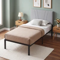 HOMCOM 3FT Single Bed Frame with Upholstered Headboard and Underbed Storage, Black and Light Grey(m-8)