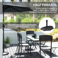 Outsunny 3(m) Half Parasol, Semi Round Umbrella with Metal Frame, Crank Handle for Balcony, Garden, Dark Grey(m-7)