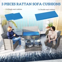 Outsunny Outdoor Seat Cushion Pads for Rattan Furniture, 3 PCs Garden Furniture Cushions,  Sky Blue(m-4)
