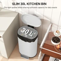HOMCOM 30 L Modern Curved Kitchen Bin - Cream(m-4)