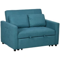 HOMCOM Loveseat Sofa Bed, Convertible Bed Settee with 2 Pillows, Side Pockets, Blue(m-1)