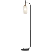 HOMCOM Floor Lamp for Living Room with Glass Lampshade, Modern Standing Lamp with Foot Switch for Bedroom, Bulb not Included, Black(m-11)