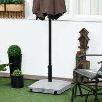 Outsunny Garden Parasol Base Holder, 24kg Water or 30kg Sand Filled, Outdoor Market Umbrella Stand Weight with Wheels and Brakes, Grey(m-9)