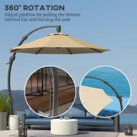 Outsunny 3(m) Garden Cantilever Parasol, Round Overhanging Umbrella with Crank Handle, Cross Base, Aluminium Frame and 360° Rotation, Banana Patio Umbrella for Outdoor Sun Shade, Khaki(m-5)
