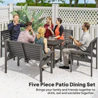Outsunny 5 Piece Wooden Garden Dining Set for 6, Outdoor Conversation Set with 2 Armchairs, 2 Loveseats and Dining Table with Umbrella Hole for Patio, Balcony, Grey(m-4)