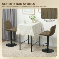 HOMCOM Set of Two Linen-Look Bar Stools - Brown(m-4)