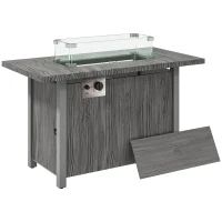Outsunny 50,000 BTU Gas Fire Pit Table with Cover and Glass Screen - Dark Grey(m-1)