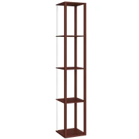 HOMCOM RGB LED Floor Lamp with Shelves, Modern Dimmable Standing Lamp with Remote Control, Adjustable Brightness & Speed for Living Room, Bedroom, Office, Brown(m-1)