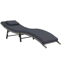 Outsunny Rattan Folding Sun Lounger Outdoor Chair with Cushion and Pillow Grey(m-1)