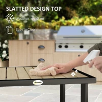Outsunny Square Garden Dining Table with 5.4cm Parasol Hole, Slatted Top, Metal Frame, 86 x 86 x 71cm, Brown(m-6)