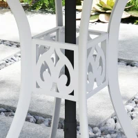 Outsunny 78 cm Round Garden Dining Table with Parasol Hole Antique Cast Aluminium Outdoor Table Only, White(m-9)