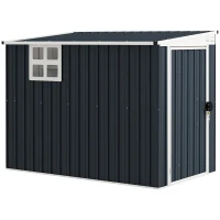 Outsunny 7.6 x 4ft Garden Metal Shed, Outdoor Storage Shed with Window, 2 Vents and Lockable Door for Garden, Patio, Dark Grey(m-10)