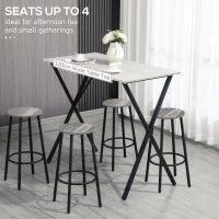 HOMCOM 120 cm Rectangular Bar Table for 4 People, Modern Breakfast Bar Table with Wood Effect Tabletop, Steel Legs, Coffee Desk for Living Room, White(m-4)