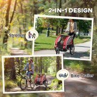 HOMCOM Baby Bike Trailer, Child Bicycle Trailer with 5 Point Harness, Steel Frame, Reflectors, Safety Flag, Hitch Coupler, Red(m-4)