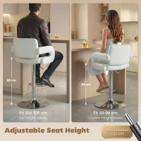 HOMCOM Bar Stools Adjustable Swivel Kitchen Chairs with Backrest Armrest Set of 2 PU Leather White(m-6)