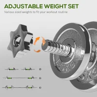 SPORTNOW 20kg 2-in-1 Barbell and Dumbbell Set, with Non-Slip Handle, for Weight Lifting, Training Home Gym(m-5)
