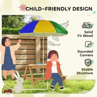 AIYAPLAY Kids Picnic Table, Sand and Water Table with Wooden Benches, Adjustable Parasol and Storage Bins, Multicolour(m-6)