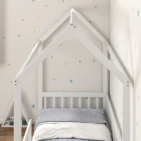 HOMCOM House-Shaped Kids Bed Frame with Guard Rails, Solid Pine Wood Single Bed Frame for Kids Boys and Girls(m-9)