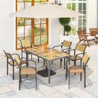 Outsunny Garden Table for 6, 150 cm Rectangular Outdoor Dining Table with 5 cm Umbrella Hole, Wood Effect Top, Rust Resistant Frame, for Patio, Balcony, Terrace, Natural Wood Finish(m-2)