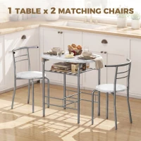 HOMCOM Three-Piece Compact Dining Set - White Marble Effect(m-4)