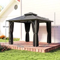 Outsunny 2.5 x 2.5 m Hardtop Gazebo Canopy with 7mm PC Roof, Garden Gazebo Permanent Pavilion with Netting, Curtains, Dark Grey(m-3)