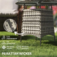 Outsunny Wicker Garden Rattan Table, Patio Furniture Outdoor Coffee Table with Umbrella Hole and Tempered Glass Top, Grey(m-4)