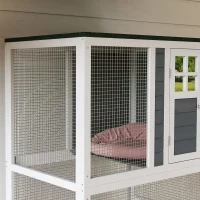 PawHut Wooden Catio Cat Outdoor Enclosure, Cat Cage with Waterproof Roof, Platforms, for Multiple Cats, White(m-8)