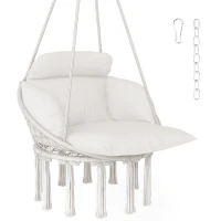 Outsunny Hanging Chair Outdoor Hammock Chair with Soft Cushion, Cotton Rope Boho Style Swing Chair, Hanging Garden Swing Seat for Indoor Outdoor, Cream White(m-10)
