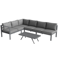 Outsunny 3 Pieces Garden Furniture Set, Aluminium Corner Lounge Set with Adjustable Backrest and Coffee Table