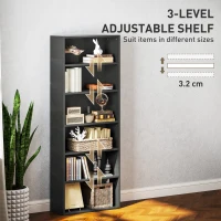 HOMCOM Six Shelf Bookcase - Black(m-5)
