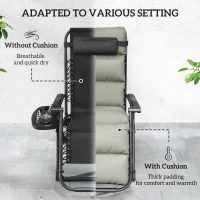 Outsunny Set of Two Reclining Sun Loungers, with Cushion - Grey(m-5)