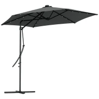 Outsunny 3(m) Solar LED Cantilever Parasol - Dark Grey(m-10)