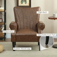 HOMCOM Upholstered Accent Chair with Rolled Arms and Wood Legs, Armchair for Living Room Bedroom, Brown(m-5)